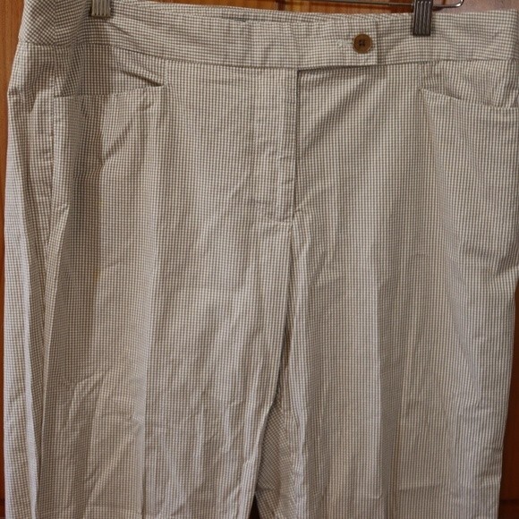 Talbots Tan Gingham Plaid Capri Pants Cotton Spandex 12 Bleach Project - Picture 7 of 12